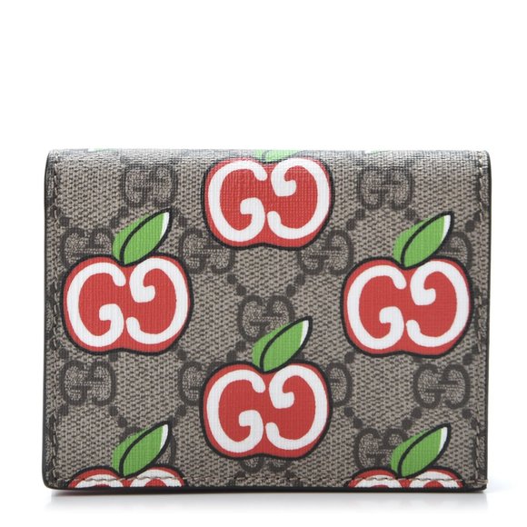 Gucci GG Supreme Monogram Apple Print Card Case Wallet in Tan NEW IN BOX - Picture 2 of 5